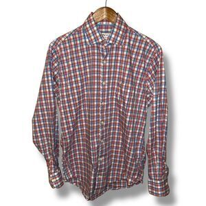 Peter Millar Red, White, & Blue Check Dress Shirt Sz M